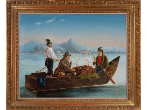August Gerasch, Braunhirschen 1822 - 1908 Vienna, Hunter at the Traunsee