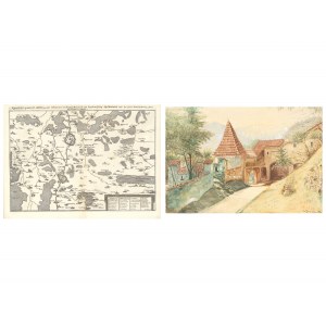 Mixed lot: copper engraving & watercolour