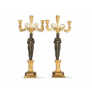 Pair of candlesticks with caryatids, Three arms, Around 1800/20