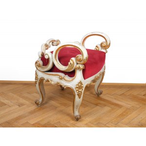 Baroque stool with side rests, Around 1860, Wood carved, painted white & gold-gilded