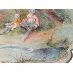 Table with watercolour painting, Louis XIV, Around 1900