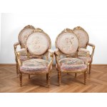 Five-piece seating set: 1 bench & 4 armchairs, Louis XVI style around 1900