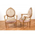 Five-piece seating set: 1 bench & 4 armchairs, Louis XVI style around 1900