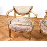 Five-piece seating set: 1 bench & 4 armchairs, Louis XVI style around 1900