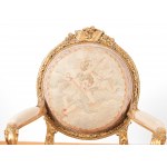 Five-piece seating set: 1 bench & 4 armchairs, Louis XVI style around 1900