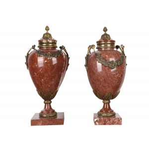 Brûle Perfume Vase Pair, Red marble, Bronze mount