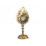 Monstrance, Silver, brass gold-plated, With the Holy Spirit, God the Father and two flying angels