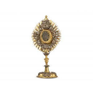 Reliquary monstrance, St. Anthony (?), Brass gold-plated, with silver applications