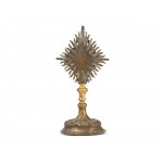 Reliquary monstrance, S. Crucis with cross and instruments of torture, Brass gold-plated