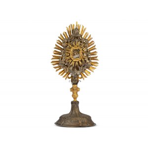 Reliquary monstrance, St. Prokop, with reverse seal, Brass gold & silver-plated