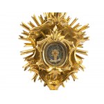 Reliquary monstrance, S. Crucis with cross, With a piece of wood wrapped in paper in the foot