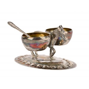Spice Barrel in the Shape of a Transport Donkey with Spoon, Silver marked