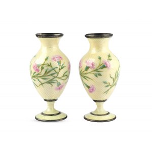 Pair of silver vases with enamel, Around 1900, Silver marked