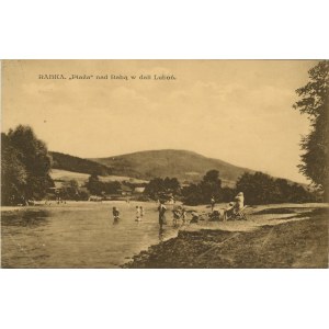 Rabka - Plaża nad Rabą w dali Luboń, 1930