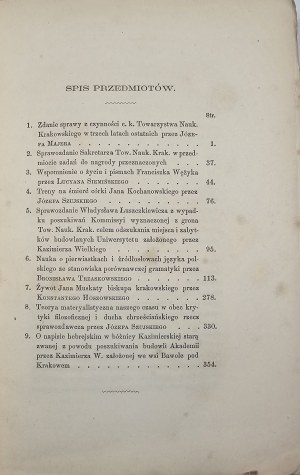 Annuaire de la ces. kings. Société scientifique de Cracovie. Troisième poste. T. XI. (og. de la collection T. XXXIV). Cracovie 1866