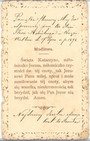 św. Katarzyna, Panna i męczennica, 1898.