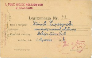 Tessera di legittimazione del 1° Reggimento di truppe ferroviarie a Cracovia, 1924