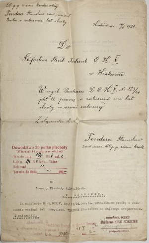 20 p.p. de la région de Cracovie - Demande de crédit pour les années de service dans l'armée partitionnée, 1924