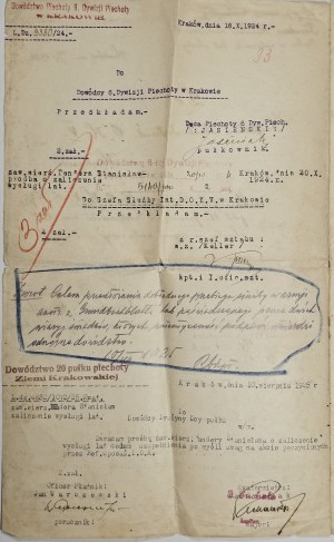 20 p.p. della regione di Cracovia - Richiesta di accredito per gli anni di servizio nell'esercito spartito, 1924