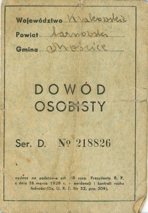 Personalausweis, Mościce, Herr Tarnowski, 1939