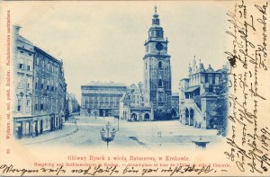 Krakow - Main Market Square with City Hall tower, 1899.