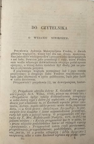 Fredro Andrzej Maksymilian - Przysłowia mów potocznych Alex. Max. Fredra. T. 1-2. Paryż [1868] Księg. Luxemburgska.