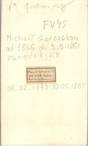 Gorczakow Piotr, rosyjski generał, fot. Diserdi, Paryż, ok. 1863.