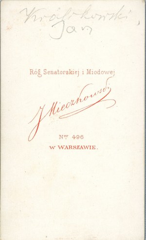 Królikowski Jan, Warsaw, photo by J. Mieczkowski, ca. 1875.