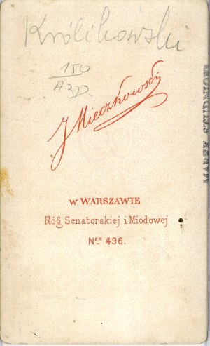 Królikowski Jan, Warsaw, photo by J. Mieczkowski, 1876.