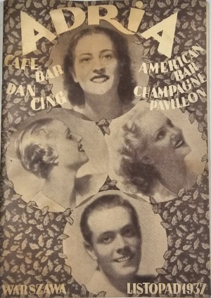 Adria - Café Bar dansant. Varsovie - Programme, novembre 1937.
