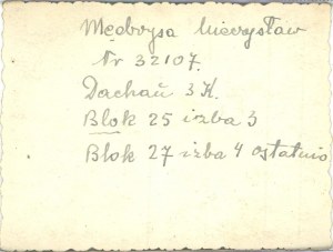 Meobrysa Mieczysław, vězeň německého koncentračního tábora v Dachau, po roce 1945.