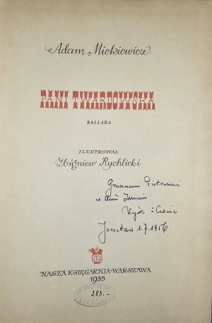 Mickiewicz Adam - Pani Twardowska. Ballada. Ilustrował Zbigniew Rychlicki. Warszawa 1955 Nasza Księgarnia.