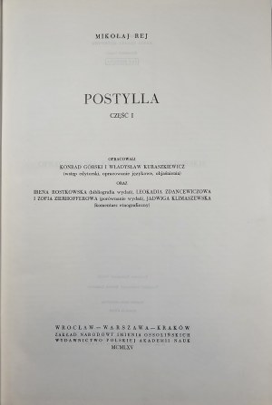 Rey Mikołaj - Postylla. Cz. 1-2. Wydanie fototypiczne. Wrocław 1965 Ossol.