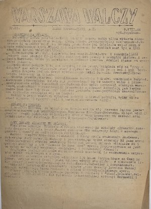 [Powstanie Warszawskie] Warszawa Walczy, 9.8.1944 r., wyd. popołudniowe