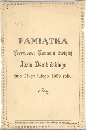 Pamiątka Pierwszej Komunii świętej, 1909.