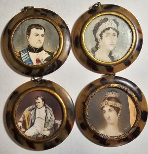 Miniatures - 2 portraits of Napoleon, Empress Josephine, Marie Louise, 19th century.