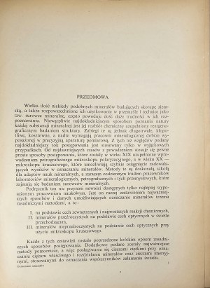 Bolewski Andrzej, Jaskólski Stanisław - Determination of minerals ( with 1 table and 116 figures in the text). Warsaw 1951 Polish Geological Institute.