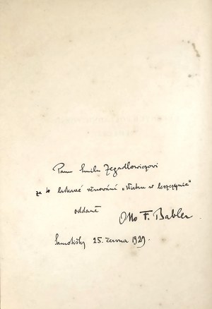 [Zegadłowicz Emil] Babler Otto F[rantišek] - Z věčných pokladnic poesie německé. Vybral a přeložil ... Olomouc 1928 Lidové závody tiskařské a nakladatelské. Dédicace manuscrite de l'auteur à Emil Zegadłowicz.