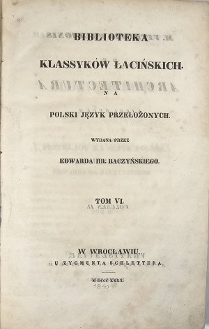 [Vitruvius] Mark Vitruvius Pollion o stavbe desiatich kníh. Do poľštiny preložil Edward Raczyński. T. II. Wrocław 1840 U Zygmunta Schlettera.