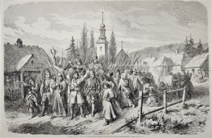 Powstanie styczniowe - ochotnicy wyjeżdżający z Grodna do Armii Powstańczej, 1863
