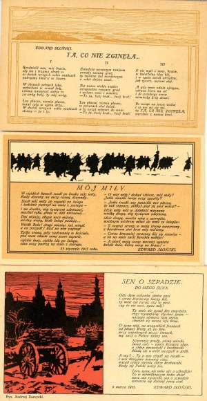 Gedichte von Edward Słoński auf Postkarten, 1915