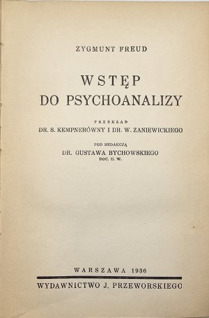 Freud Sigmund - Introduction à la psychanalyse. Varsovie 1936 Maison d'édition de J. Przeworski.