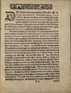 [Herrn Ernesten von Friedensdorff Antwort auff eines Vernehmen Patrioten Schreiben, darinnen zu befinden wichtige Ursachen, so Christliche Potentaten billich bewegen sollen.... Pubblicato nel 1639, anno della nascita di Cristo.