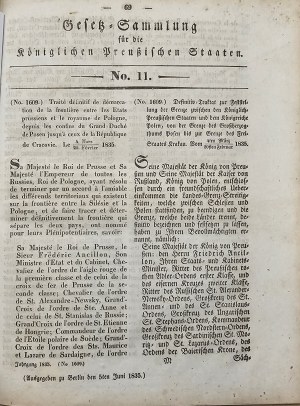 Gesetz-Sammlung für die Königlichen Preussischen Staaten No. 11 (No. 1609). Berlin 1835