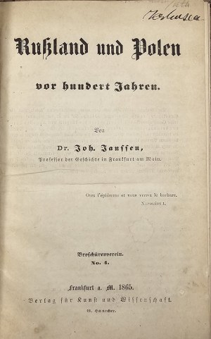 Janssen Johann - Russland und Polen vor hundert Jahren von ... Frankfurt a[m] M[ein] 1865 Verlag für Kunst u. Wissenschaft. 1865