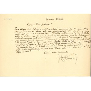 Tuwim Julian - Odręczny list do Juliusza Wiktora Gomulickiego. 1951 r.