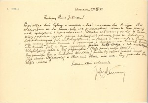 Tuwim Julian - ručně psaný dopis Juliuszovi Wiktoru Gomulickému. 1951 r.