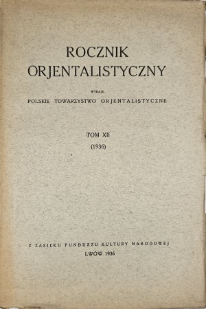 L'Annuario Orjentalista. Vol. XII. Lvov 1936 Wyd. Pol. Orjentalista Tow.