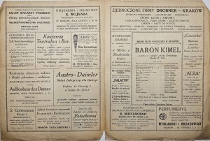 Program - Municipal Theater in Krakow. Baron Kimel. Operetta in 3 acts by Ludwik Sliwinski. Music by W. Kolo. Cracow [1918].