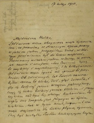 Sienkiewicz Henryk - Handwritten letter. Date: February 17, 1910.